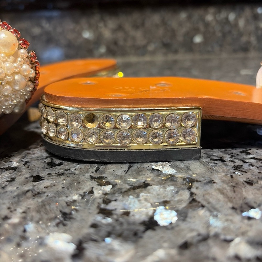 Gucci Lupe Pearl Crystal Slide Sandals Size 40 Bejeweled Pearls Stones - Picture 5 of 15